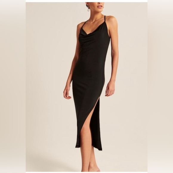 Abercrombie & Fitch Black Stretch Open Back Midi Slip Dress Size Small Petite - Picture 1 of 11
